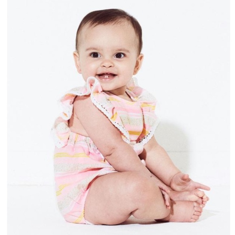 EGG Collective Baby Girl Remy Striped Ruffle Sleeve Romper 6 months - Picture 7 of 8